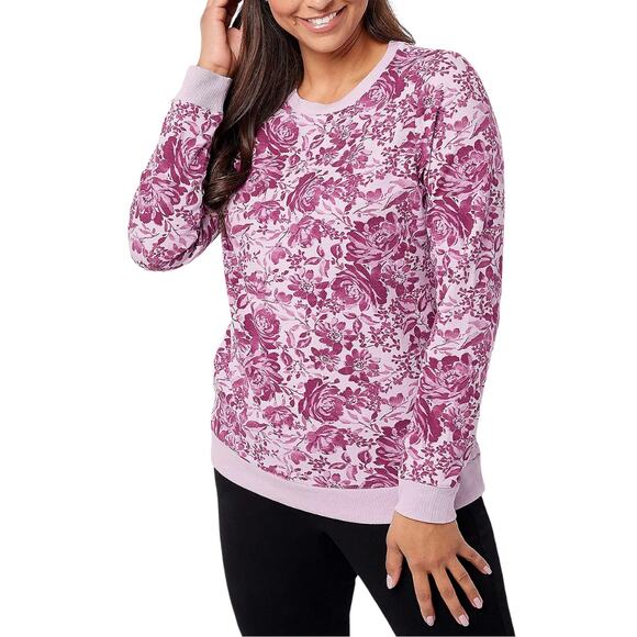 Denim & Co. Printed French Terry Round Neck in Dusty Lavender NEW Size Small - Picture 1 of 3